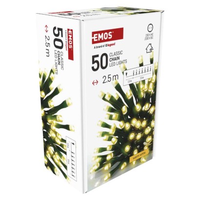 Lampki choinkowe Classic 50 LED 2,5m ciepła biel, zielony przewód, IP20