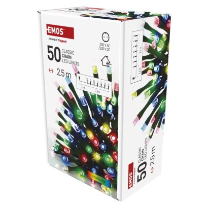 Lampki choinkowe Classic 50 LED 2,5m multikolor, zielony przewód, IP20