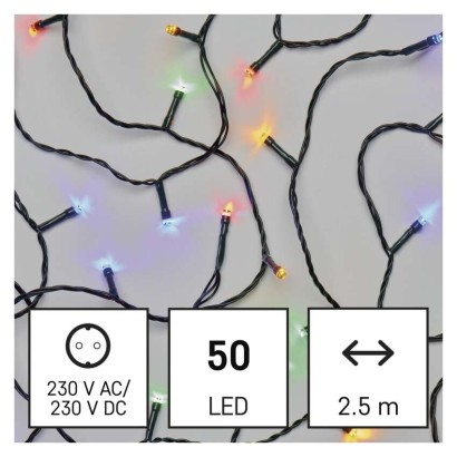 Lampki choinkowe Classic 50 LED 2,5m multikolor, zielony przewód, IP20