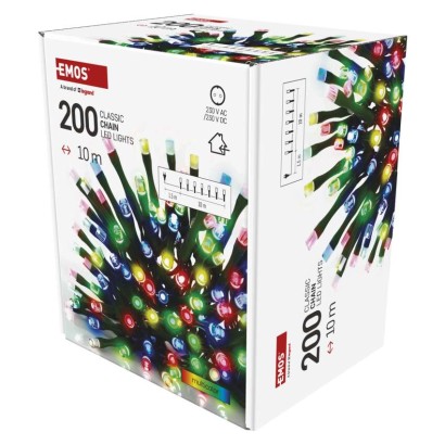 Lampki choinkowe Classic 200 LED 10m multikolor, zielony przewód, IP20