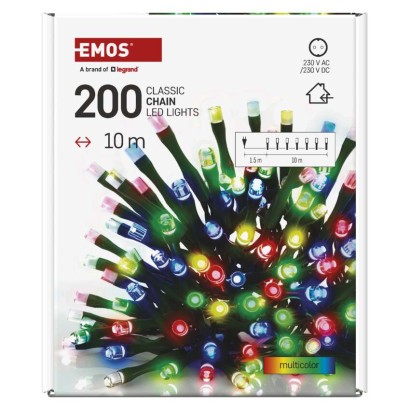 Lampki choinkowe Classic 200 LED 10m multikolor, zielony przewód, IP20