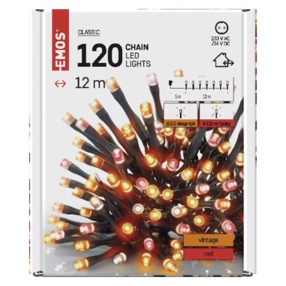 Lampki choinkowe Classic 120 LED świetliki 12m vintage + czerwone miga, IP44