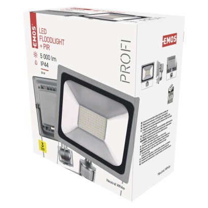 EMOS PROFI LED reflektor 50W 5000lm mozgásérzékelővel IP44 term. fehér