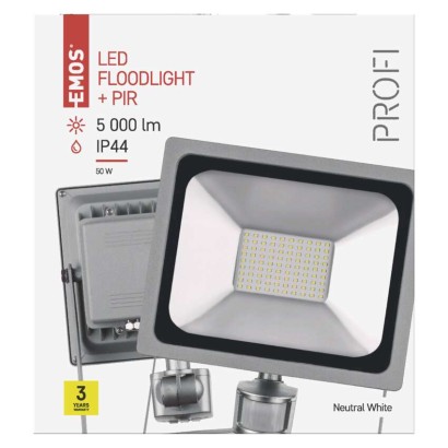 EMOS PROFI LED reflektor 50W 5000lm mozgásérzékelővel IP44 term. fehér