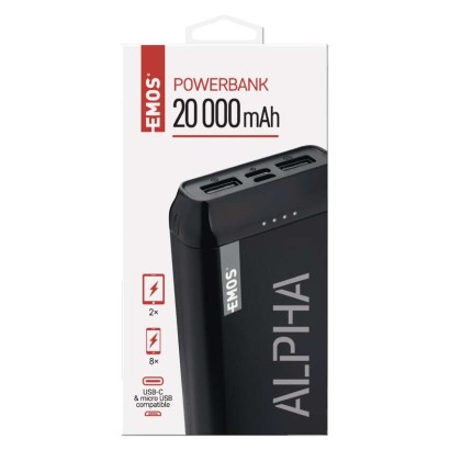 Powerbanka EMOS Alpha 20, 20000 mAh, černá + kabel USB-C