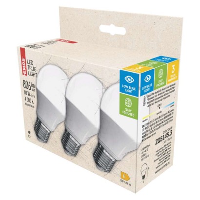 LED spuldze True Light A60 / E27 / 7,2 W (60 W) / 806 lm / neitrāli balta