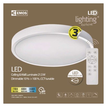 EMOS LED mennyezeti lámpa 21,5W dimm állítható színhőm.