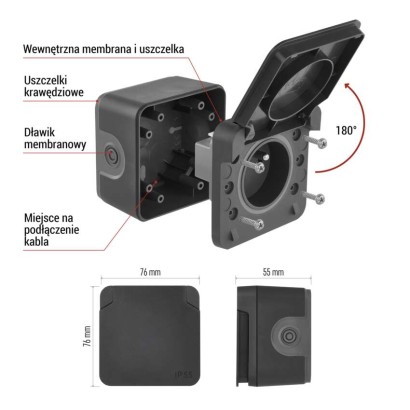 EMOS Cyklone gniazdo pojedyncze natynkowe IP55