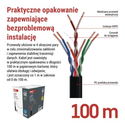 Kabel UTP Cat5e, outdoor, 100m