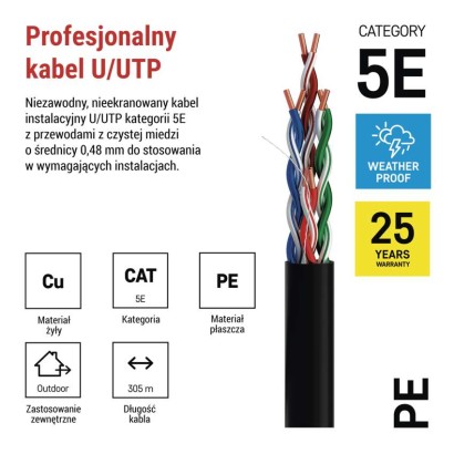 Kabel UTP Cat5e, outdoor, 305m