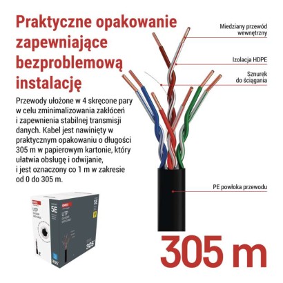 Kabel UTP Cat5e, outdoor, 305m
