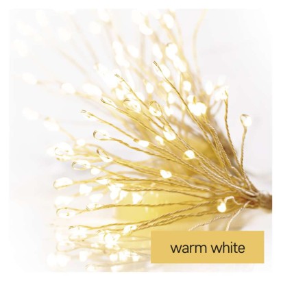 LED nano virtene – mirdzoši saišķi, 2,35 m, lietošanai iekštelpās, silti balta, ar taimeru