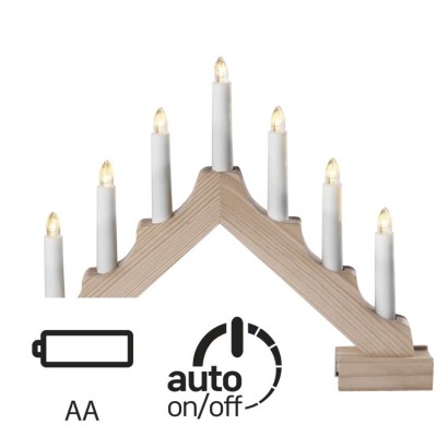 KARÁCSONYI GYERTYA-PIRAMIS 7LED IP20 2xAA IDŐZÍTŐ FA MELEG