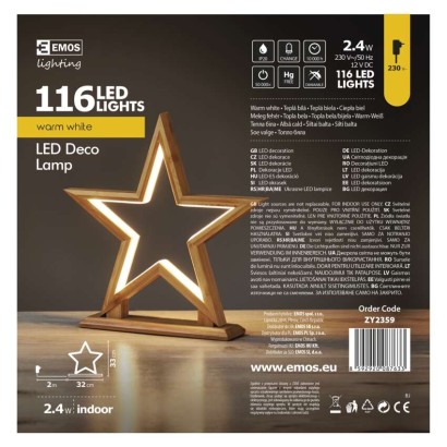 Dekoracje - 116 LED drewniana gwiazda 33 cm, IP20, WW