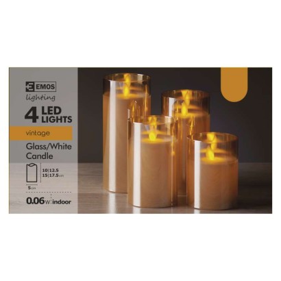 LED sviečky, 5×10/12,5/15/17,5cm, biele, 2× AA, 4 ks