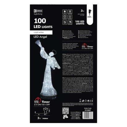 LED vianočný anjel ratanový, 130cm, vnútorný, studená b., č.