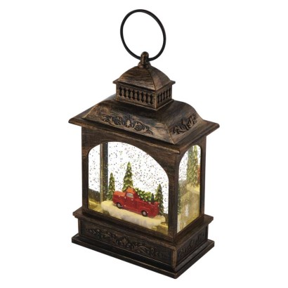 LED dek. – Ziemassv. laterna ar auto, 21 cm, 3x AA, liet. iekšt., silti balta, ar taim.