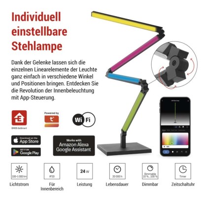 GoSmart LED Stehlampe, schwarz, 175 cm, warmweiß / RGBIC WiFi