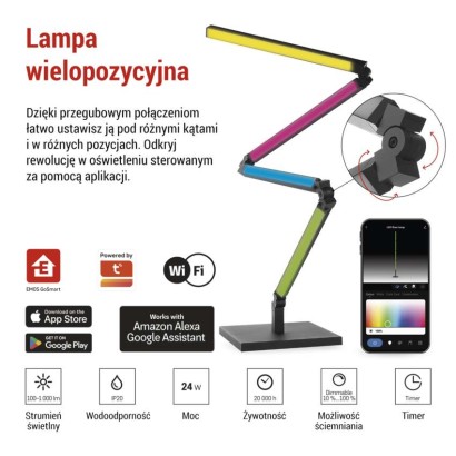 GoSmart Lampa stojąca LED ciepła biel / RGB IC, czarna, 175 cm, WiFi