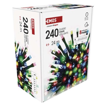 Lampki choinkowe Classic 240 LED 24m multikolor, ziel. przew., IP44, 8 programów, timer