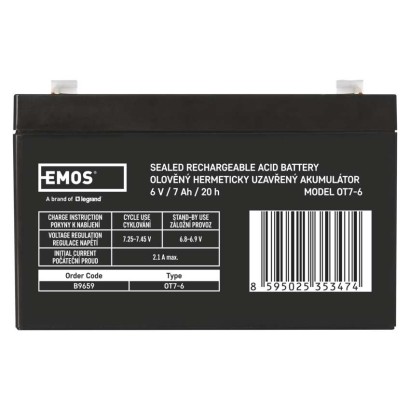 Bezúdržbový olovený akumulátor 6 V/7 Ah, faston 4,7 mm