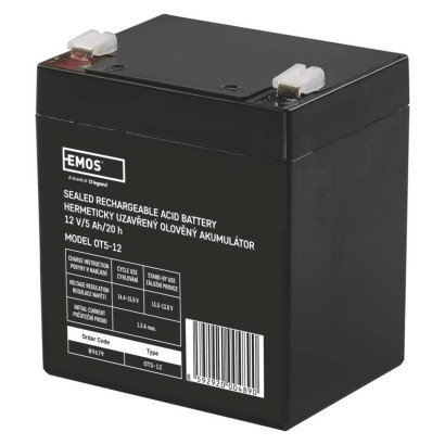 SLA (suletud pliihappe) aku 12 V/5 Ah, kinnitus 6,3 mm