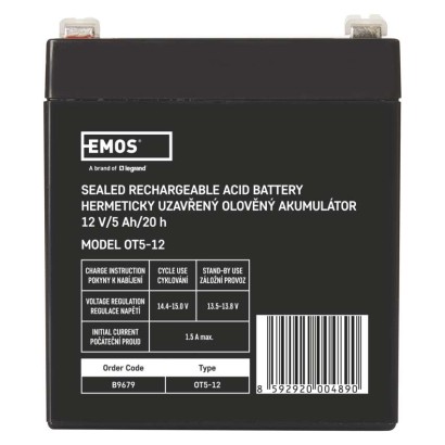 SLA (hermētisks svina un skābes elementu) akumulators, 12 V/5 Ah, Faston, 6,3 mm