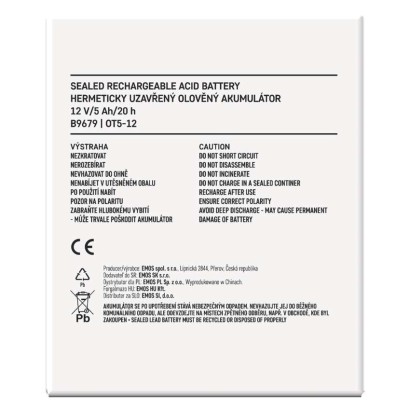 SLA (hermētisks svina un skābes elementu) akumulators, 12 V/5 Ah, Faston, 6,3 mm