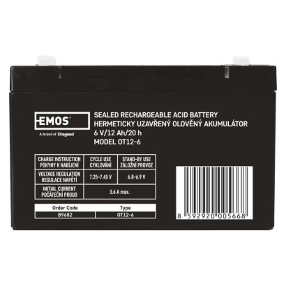 Bezúdržbový olovený akumulátor 6 V/12 Ah, faston 4,7 mm