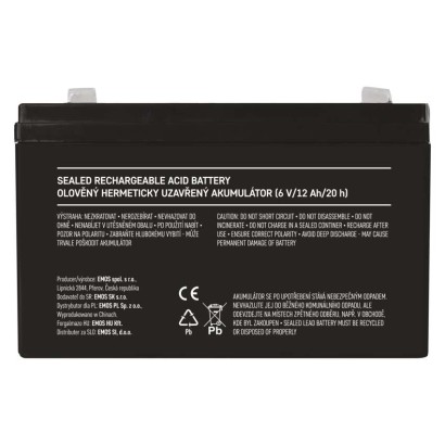 Bezúdržbový olovený akumulátor 6 V/12 Ah, faston 4,7 mm