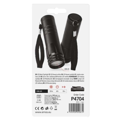 COB LED ruční kovová svítilna P4704, 100 lm, 3x AAA
