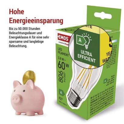 LED Lampe Filament A60 A CLASS/ E27 / 3,8 W (60 W) / 806 lm / Warmweiß