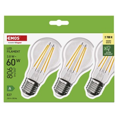 LED žárovka Filament A60 A CLASS/ E27 / 3,8 W (60 W) / 806 lm / teplá bílá