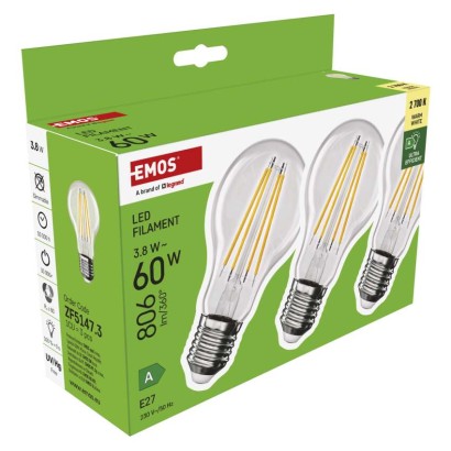 LED žárovka Filament A60 A CLASS/ E27 / 3,8 W (60 W) / 806 lm / teplá bílá