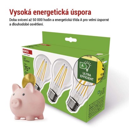 LED žárovka Filament A60 A CLASS/ E27 / 5 W (75 W) / 1 060 lm / teplá bílá