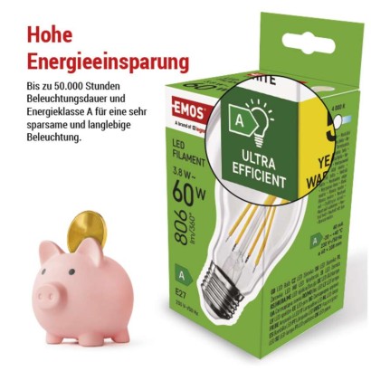 LED Lampe Filament A60 A CLASS/ E27 / 3,8 W (60 W) / 806 lm / Neutralweiß