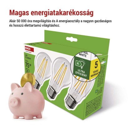 LED izzó Filament A CLASS A60 / E27 / 5 W (75 W) / 1 060 lm / természetes fehér