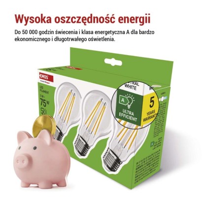 Żarówka LED Filament A CLASS A60 / E27 / 5 W (75 W) / 1 060 lm / neutralna biel