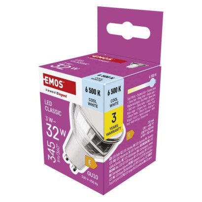 LED spuldze Classic MR16 sudraba/ GU10 / 3 W (32 W) / 345 lm / Auksti balta