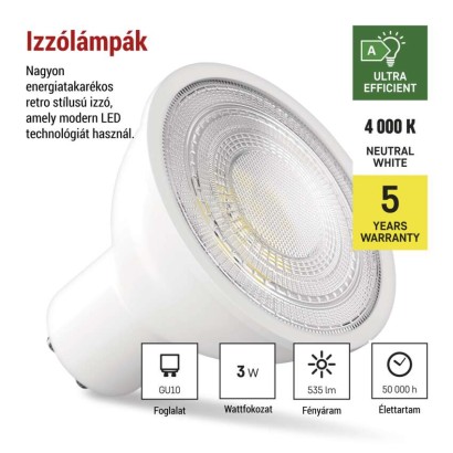 LED izzó Classic MR16 A CLASS/ GU10 / 3 W (40 W) / 535 lm / Természetes fehér