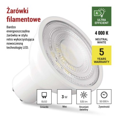 Żarówka LED Classic MR16 A CLASS/ GU10 / 3 W (40 W) / 535 lm / neutralna biel