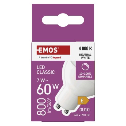 LED izzó Classic MR16 / GU10 / 7 W (60 W) / 800 lm / Természetes fehér / dimmelhető