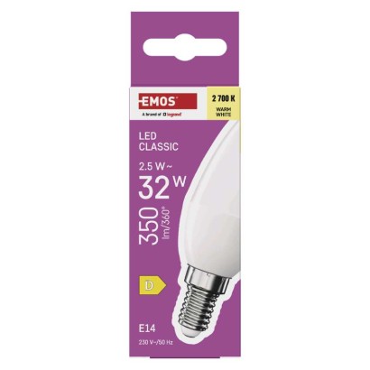 LED spuldze Classic Candle / E14 / 2,5 W (32 W) / 350 lm / Silti balta