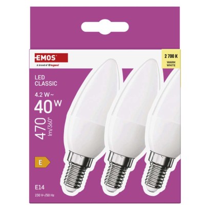 LED spuldze Classic Candle / E14 / 4,2 W (40 W) / 470 lm / Silti balta