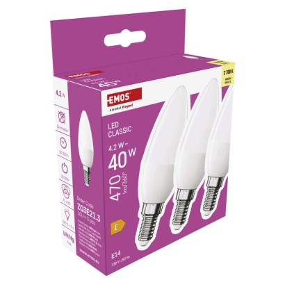 LED spuldze Classic Candle / E14 / 4,2 W (40 W) / 470 lm / Silti balta