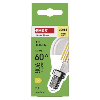LED pirn Filament Mini Globe / E14 / 5,9 W (60 W) / 806 lm / Soe valge