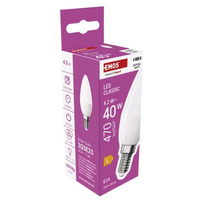 LED izzó Classic gyertya / E14 / 4,2 W (40 W) / 470 lm / Természetes fehér