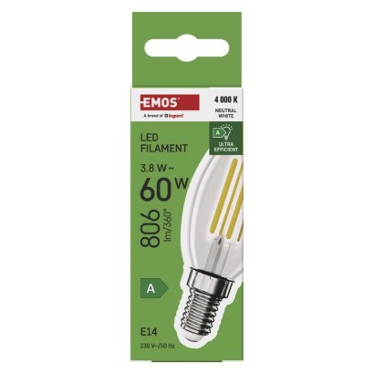LED žárovka Filament svíčka A CLASS / E14 / 3,8 W (60 W) / 806 lm / neutrální bílá