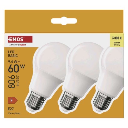 LED izzó Basic A60 / E27 / 9,4 W (60 W) / 806 lm / Meleg fehér