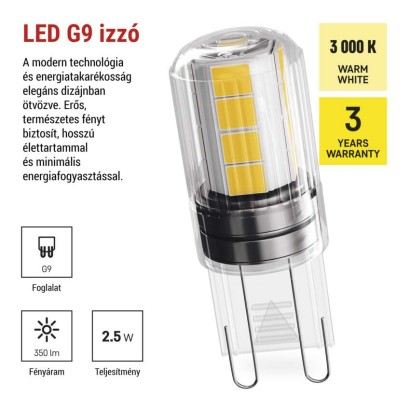 LED izzó Classic JC / G9 / 2,5 W (32 W) / 350 lm / meleg fehér 
